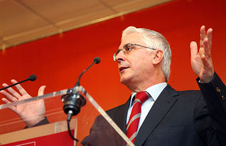 El presidente de Castilla-La Mancha, José María Barreda, durante las declaraciones que ha efectuado hoy en Ledaña (Cuenca).